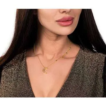 Savlano Gold Plated Moon & Stars Necklace for Women