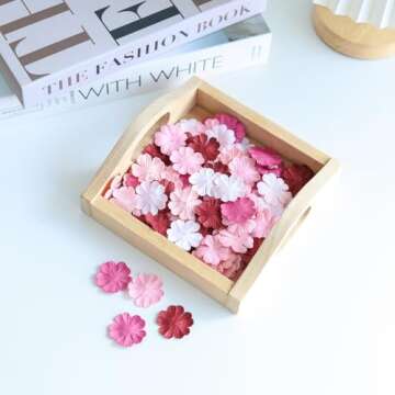 RATREE 888 100 Pcs Patch Gardenia Flowers 30x30mm Mulberry Paper Flowers Scrapbooking Wedding DIY Craft Supplies Card Mini Paper Flowers (Wedding Tone)