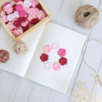 RATREE 888 100 Pcs Patch Gardenia Flowers 30x30mm Mulberry Paper Flowers Scrapbooking Wedding DIY Craft Supplies Card Mini Paper Flowers (Wedding Tone)