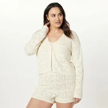 Stylish Lee Crochet Cardigan Open Front Birch