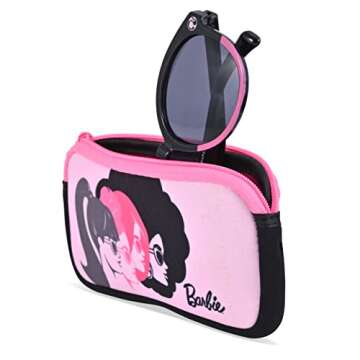 Barbie Girl's Cat Eye Sunglasses and Handled Hard Case Set (Pink-White-Black)