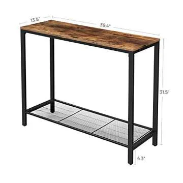 VASAGLE Console Table, Sofa Table, Entryway Table with Metal Mesh Shelf, 39.4 x 13.8 x 31.5 Inches, for Hallway, Entryway, Living Room, Industrial Rustic Brown ULNT86X