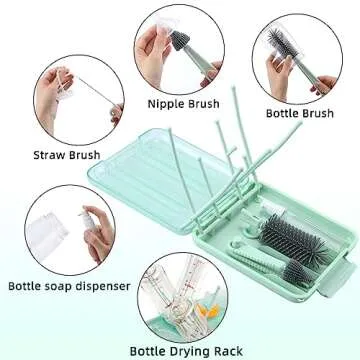 Maclined Travel Baby Bottle Drying Rack Set with Extendbale Protable Silicone Bottle Brush, Nipple C...