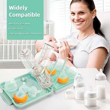Maclined Travel Baby Bottle Drying Rack Set with Extendbale Protable Silicone Bottle Brush, Nipple Cleaner Brush,Straw Brush Compact Size Baby Essential for Newborn & Moms (Green)
