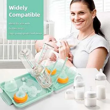 Maclined Travel Baby Bottle Drying Rack Set with Extendbale Protable Silicone Bottle Brush, Nipple Cleaner Brush,Straw Brush Compact Size Baby Essential for Newborn & Moms (Green)