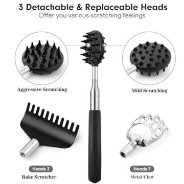 TUKUOS Telescoping Back Scratcher with 3 Heads