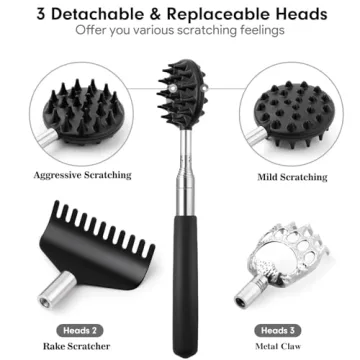 TUKUOS Telescoping Back Scratcher with 3 Heads