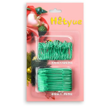 Hetyue 200Pcs Green Christmas Ornament Hooks - Metal Hangers for Decorating Trees