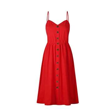 Halife Red Sundresses for Women Casual Summer Flowy Strappy Fit and Flare Midi Dress with Pockets S