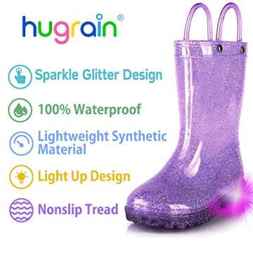 HugRain Toddler Girls Light Up Rain Boots - Adorable Waterproof Shoes