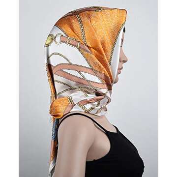 corciova 35 x 35 Orange Belt Spike Women Silk Like Square Hair Scarf Wrap Headscarf Headband Tie Sle...