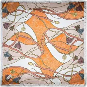 corciova 35 x 35 Orange Belt Spike Women Silk Like Square Hair Scarf Wrap Headscarf Headband Tie Sleeping at Night Fashion