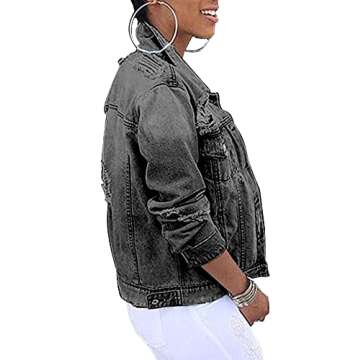 Vosujotis Womens Denim Jackets Distressed Long Sleeve Jean Jacket Coats Grey S