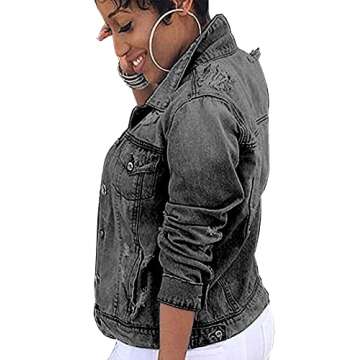 Vosujotis Womens Denim Jackets Distressed Long Sleeve Jean Jacket Coats Grey S