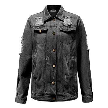 Vosujotis Womens Denim Jackets Distressed Long Sleeve Jean Jacket Coats Grey S