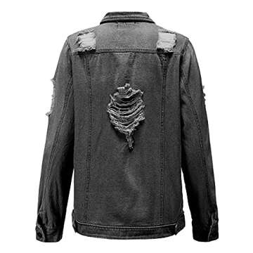 Vosujotis Womens Denim Jackets Distressed Long Sleeve Jean Jacket Coats Grey S