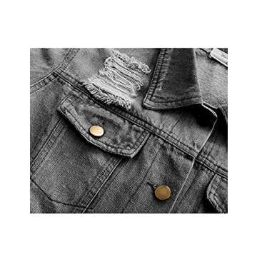 Vosujotis Womens Denim Jackets Distressed Long Sleeve Jean Jacket Coats Grey S
