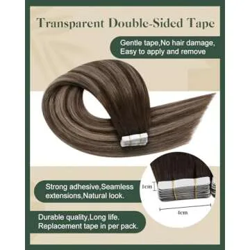 Ugeat 22 inch Tape in Real Human Hair Extensions Brown Balayage Hair Extensions Tape in Dark Brown Highlights Ash Brown Ombre Skin Weft Human Hair Tape in Hair Extensions 20Pcs 50G