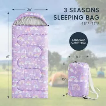 Wake In Cloud - Kids Sleeping Bag for Girls, Ideal for Camping & Sleepovers