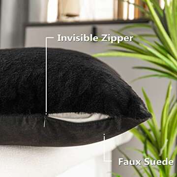 Home Brilliant Rectangle Throw Pillow Cover Faux Fur Suede Accent Decorative Winter Decorations Throw Pillows Oblong Cushion Cover for Bed, 12x20 Inch, Black