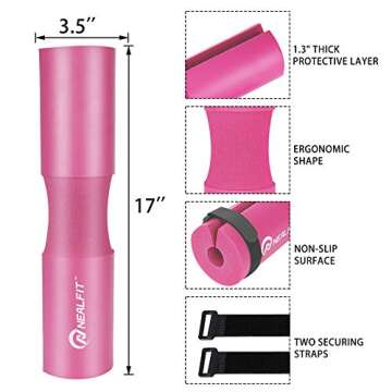 NEALFIT Barbell Pad —Squat Bar Pad—Great for Weightlifting,Lunges and Hip Thrusts—Foam Sponge Pad—Fit Standard and Olympic Bars Perfectly