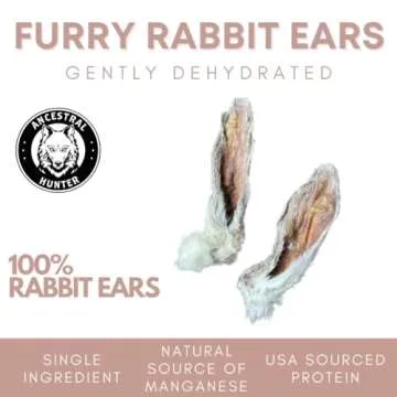 Ancestral Hunter Dehydrated Rabbit Ears for Dogs & Cats - Rabbit Ear Dog Treats - Whole Rabbit Ears with Fur for Dogs - Rawhide Alternative - Pack of 6 Furry Rabbit Ears for Dogs