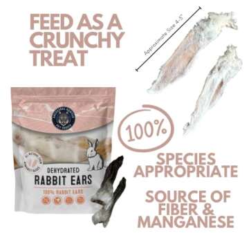 Ancestral Hunter Dehydrated Rabbit Ears for Dogs & Cats - Rabbit Ear Dog Treats - Whole Rabbit Ears with Fur for Dogs - Rawhide Alternative - Pack of 6 Furry Rabbit Ears for Dogs