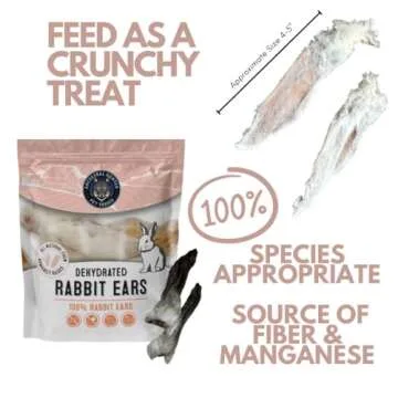 Ancestral Hunter Dehydrated Rabbit Ears for Dogs & Cats - Rabbit Ear Dog Treats - Whole Rabbit Ears with Fur for Dogs - Rawhide Alternative - Pack of 6 Furry Rabbit Ears for Dogs