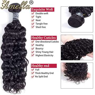 Amella Hair Brazilian Curly Virgin Human Hair Weave 3 Bundles with Closure (14" 16" 18"+12"4x4 Closure) 8A 100% Unprocessed Brazilian Human Hair With Swiss Lace Closure