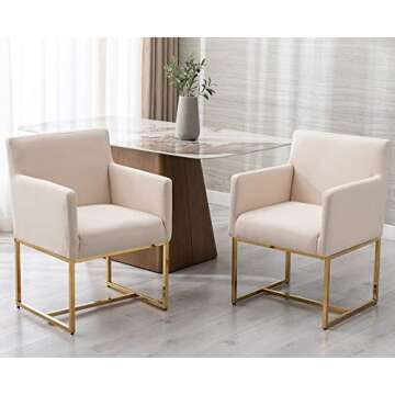 Elegant VESCASA Linen Upholstered Dining Chairs Set of 4 – Mid Century Modern Style with Arms