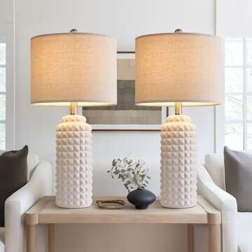 G-SAFAVA 24.5" Modern Ceramic Table Lamps Set of 2 - Stylish White Nightstand Lighting