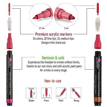 54 Colors Multi-Surface Acrylic Paint Pens for All