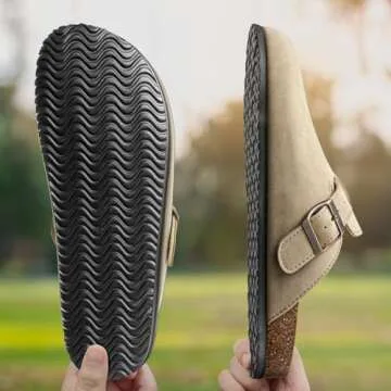 BULLIANT Comfort Clogs Slippers Sandals Nurse Work Shoes Unisex for Men Women with Cushioned Cork-Footbed(Camel-8 Women/6 Men)