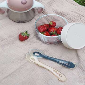 BEABA Toddler’s Self Feeding Silicone Spoons, Toddler Spoons, Toddler Utensils, Baby Essentials, B...