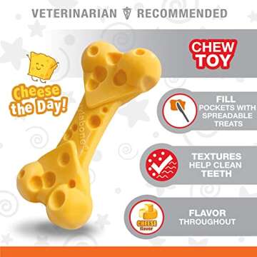 Nylabone Cheese Bone Power Chew Toy for Dogs, Cute Dog Toys for Aggressive Chewers, Cheese Flavor, Medium - Up to 35 lbs, 1 Count