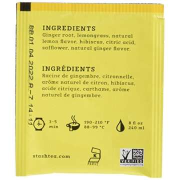 Stash Tea Lemon Ginger Herbal Tea Box of 100 Tea Bags