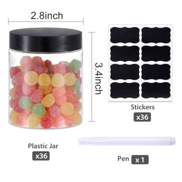 36PCS 8OZ Plastic Jars with Screw On Lids, Pen and Labels Refillable Empty Round Slime Cosmetics Containers for Storing Dry Food, Makeup, Slime, Honey Jam, Cream, Butter, Lotion (Black)