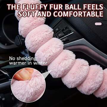 XCBYT Cute Steering Wheel Cover - Pink Car Fuzzy Steering Wheel Cover Bling Comfortable Non-Slip Luxurious Faux Wool Glam for Women Universal Fit 14.5-15 Inches