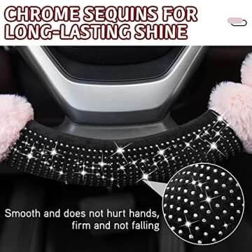 XCBYT Cute Steering Wheel Cover - Pink Car Fuzzy Steering Wheel Cover Bling Comfortable Non-Slip Luxurious Faux Wool Glam for Women Universal Fit 14.5-15 Inches