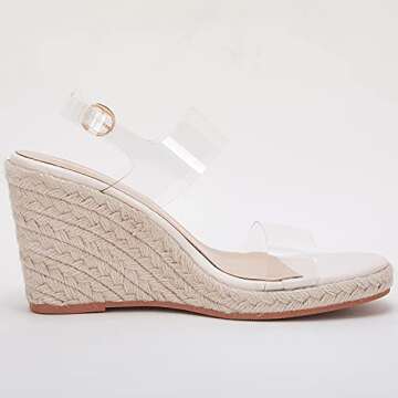VETASTE Women's Espadrille Wedge Platform Ankle Strap Open Toe Mules Heels Slippers, Transparent, 8