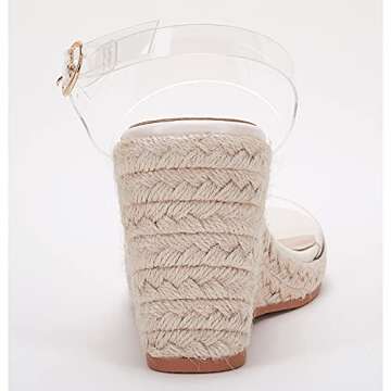 VETASTE Women's Espadrille Wedge Platform Ankle Strap Open Toe Mules Heels Slippers, Transparent, 8