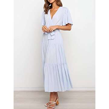 Lovinchic Women's Wrap V Neck Maxi Dress - Stylish Comfort