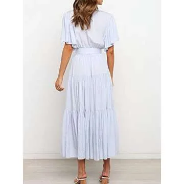 Lovinchic Women's Wrap V Neck Maxi Dress - Stylish Comfort