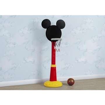 Delta Children Disney Mickey Mouse Plastic Basketball Set - Includes Basketball Hoop, 1 Basketball and Ball Pump, Red/Black