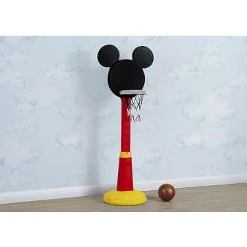 Delta Children Disney Mickey Mouse Plastic Basketball Set - Includes Basketball Hoop, 1 Basketball and Ball Pump, Red/Black