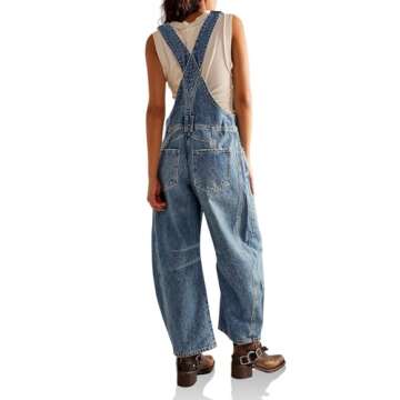 PLNOTME Womens Denim Bib Overalls Barrel Leg Adjustable Strap Jean Pants Jumpsuits with Pockets