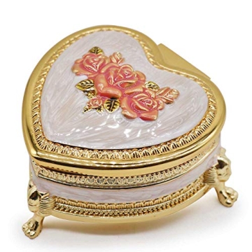 HOLLY TRIP Classic Vintage Heart Shape Metal Jewelry Box Ring Trinket Storage Organizer Chest Christ...