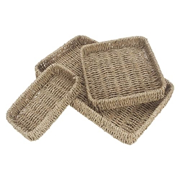 Woven Tray, Butizone Natural Seagrass Serving Tray, Rectangular Decorative Serving Baskets for Organ...