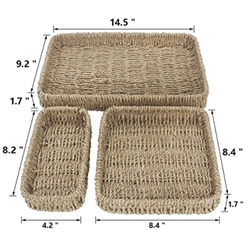 Butizone Natural Seagrass Serving Tray Set of 3