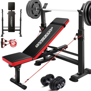OPPSDECOR 660lbs 6 in 1 Weight Bench Set with Squat Rack for Home Gym Workouts